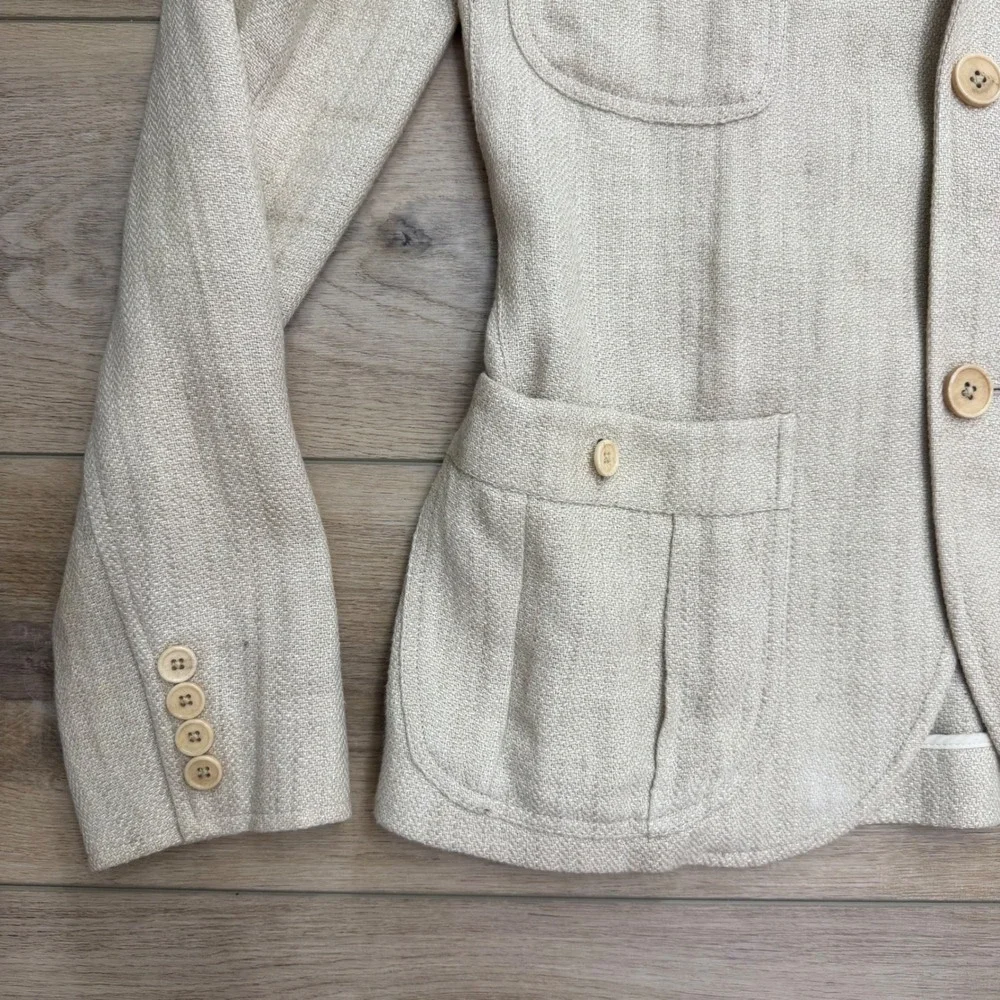 Ralph Lauren Cream Linen Herringbone Safari Blazer Jacket Capsule Italy Size 6 - Picture 3 of 15